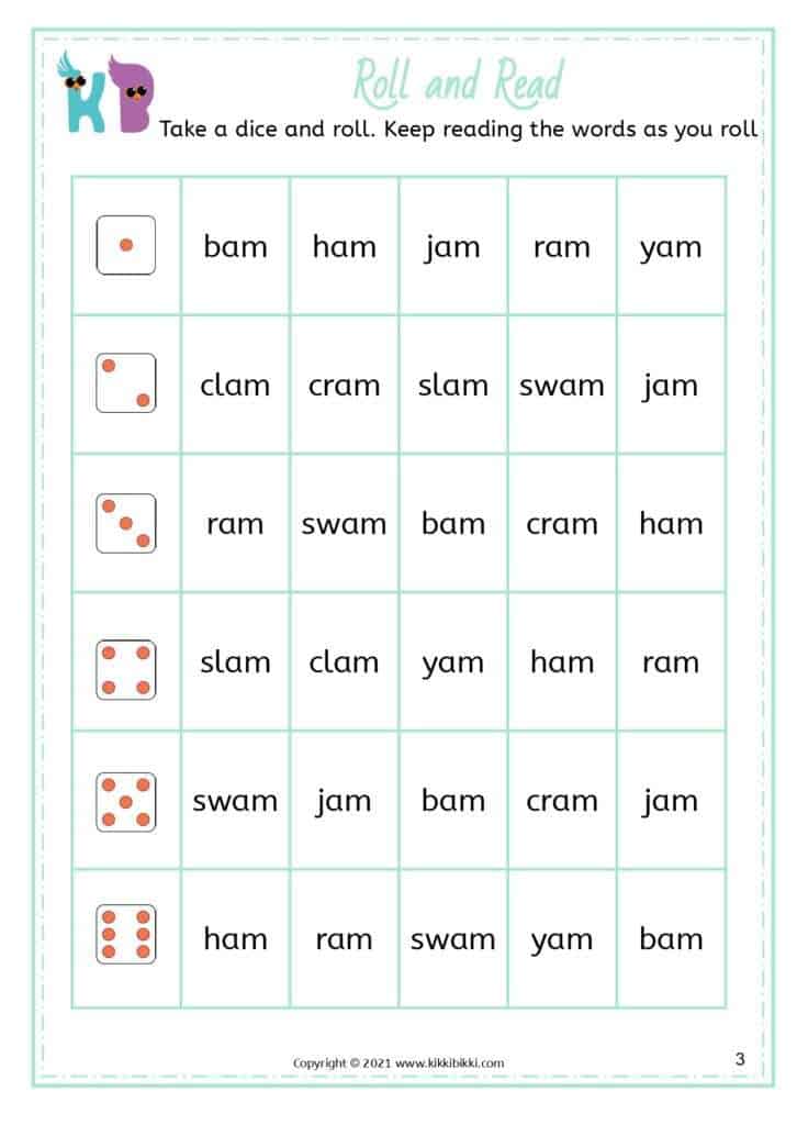 CVC - am Family Word List Worksheets