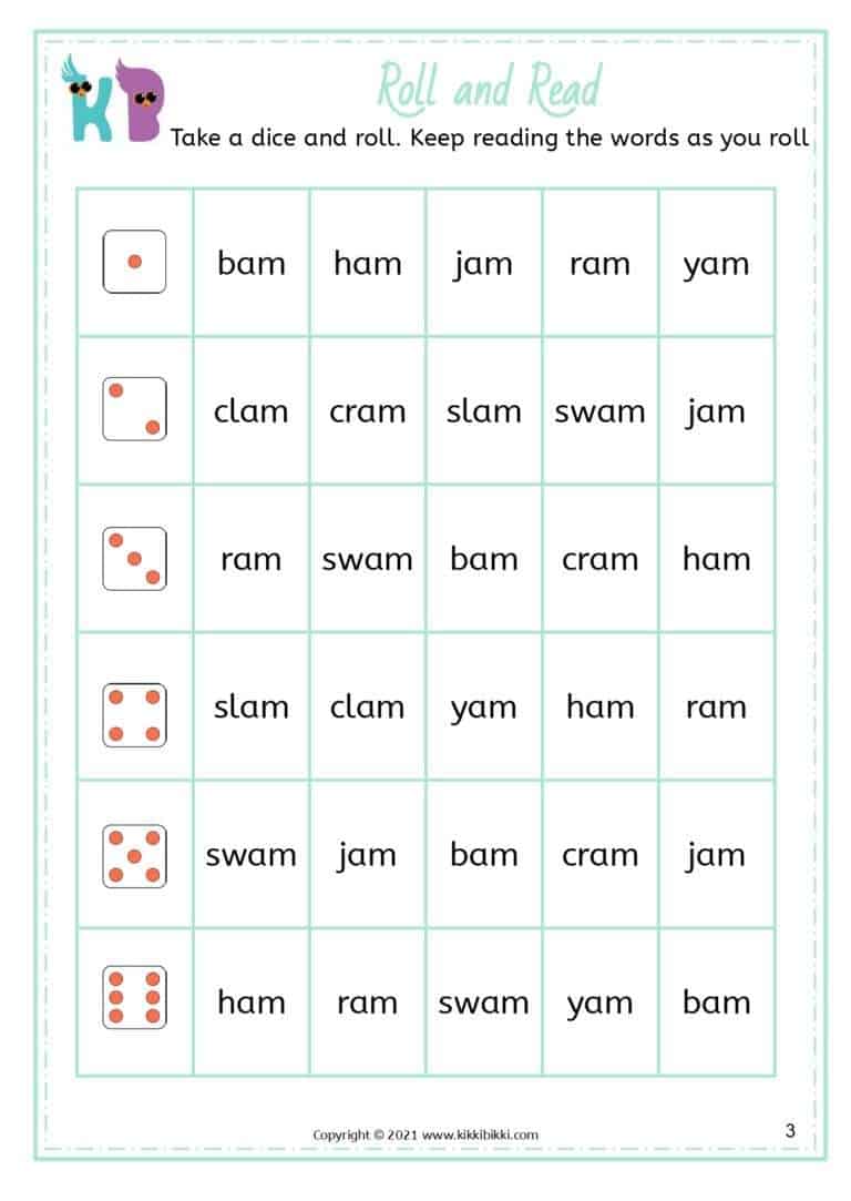 CVC - am Family Word List Worksheets