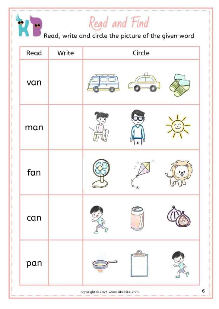 CVC An Family Worksheets