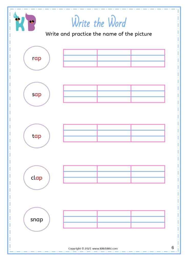 CVC - ap Words Free Kindergarten Worksheets