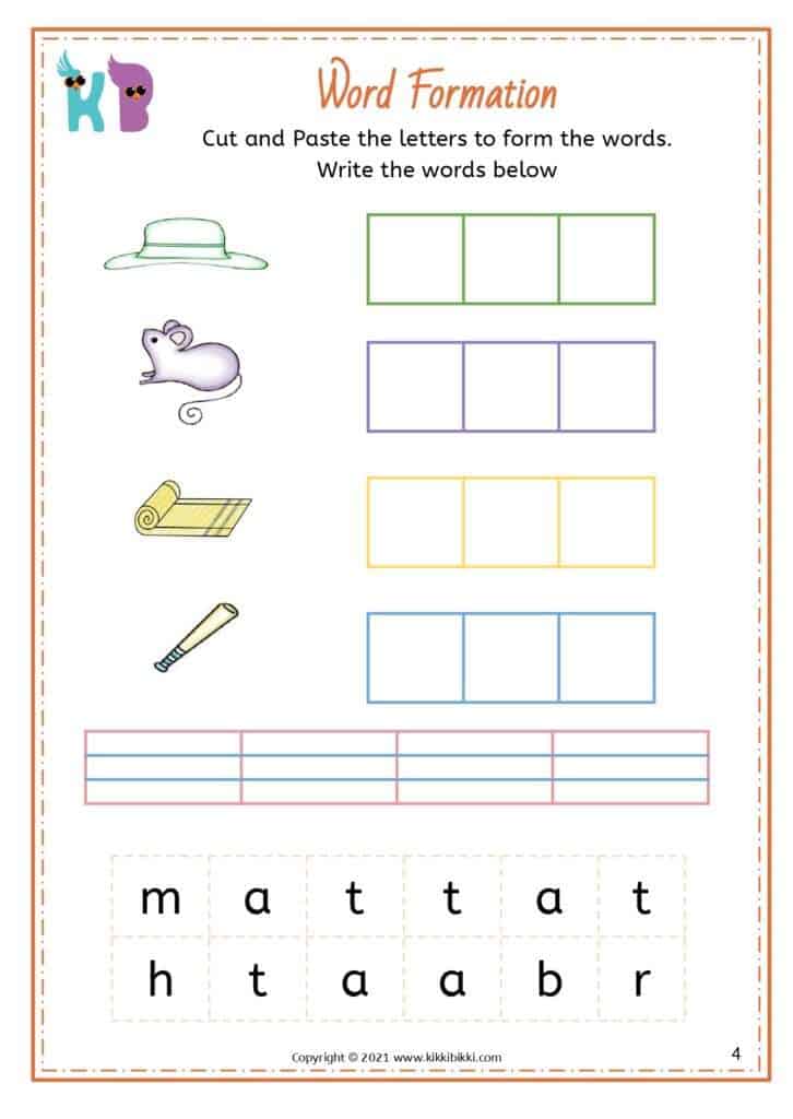 CVC - at Word Cut and Paste Worksheets