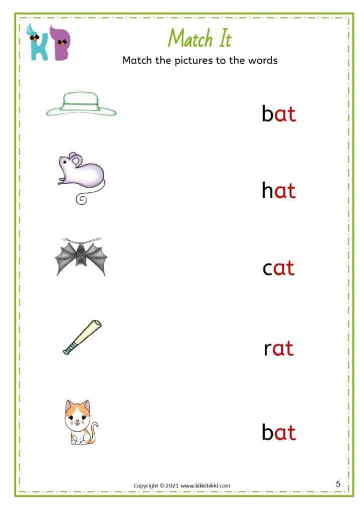 at' Sound Words Worksheets