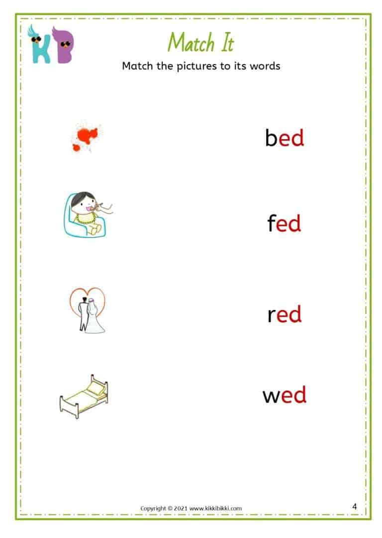 CVC Short E -ed Words in English Worksheets