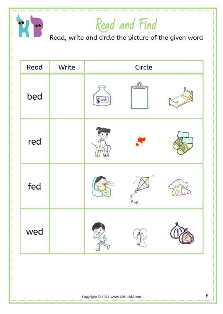 CVC Short E -ed Sound Match Worksheets