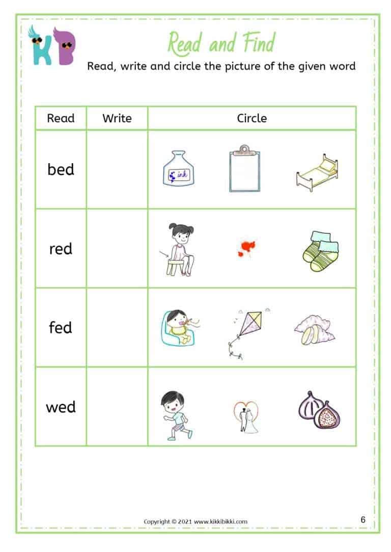 CVC Short E -ed Sound Match Worksheets