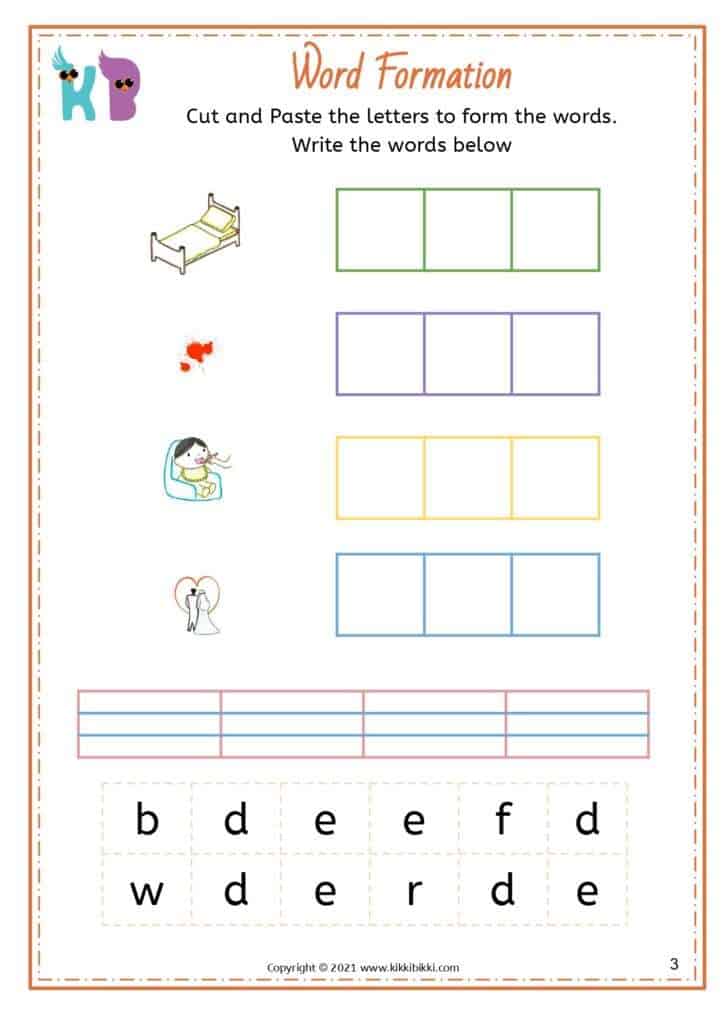 CVC Short E -ed Jumbled Words Worksheets