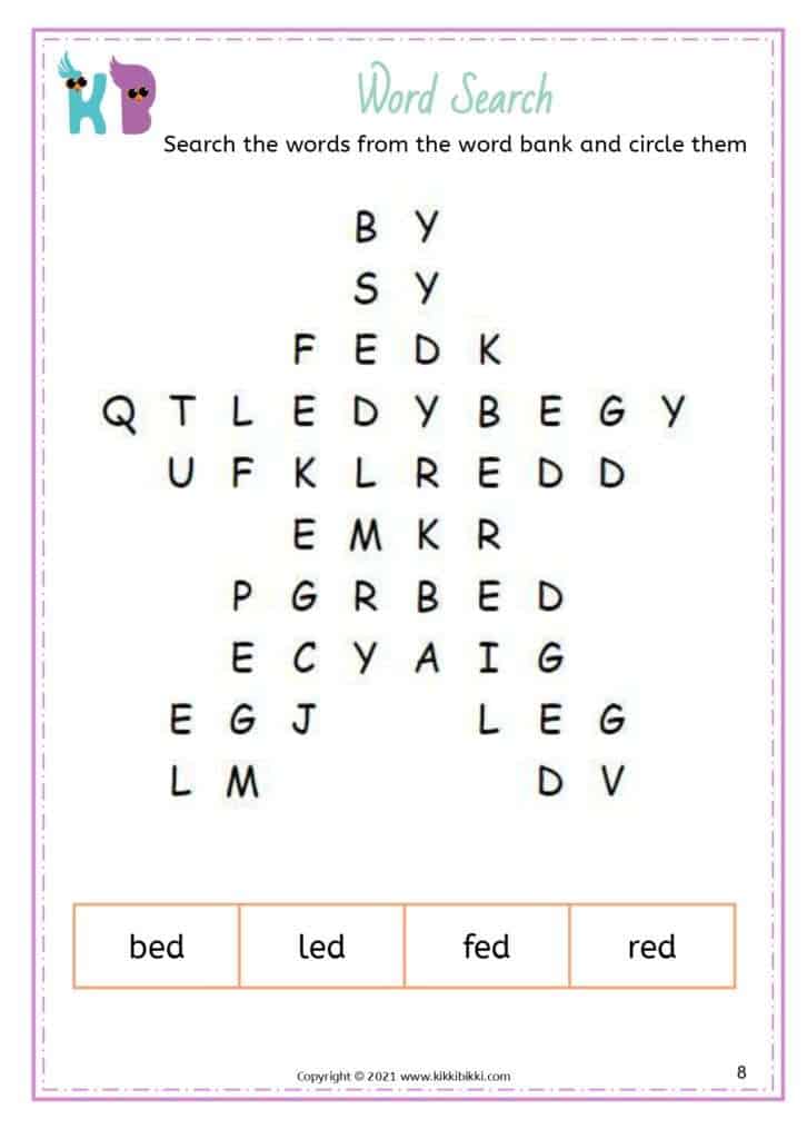 Phonics CVC Short E -ed Words Worksheets