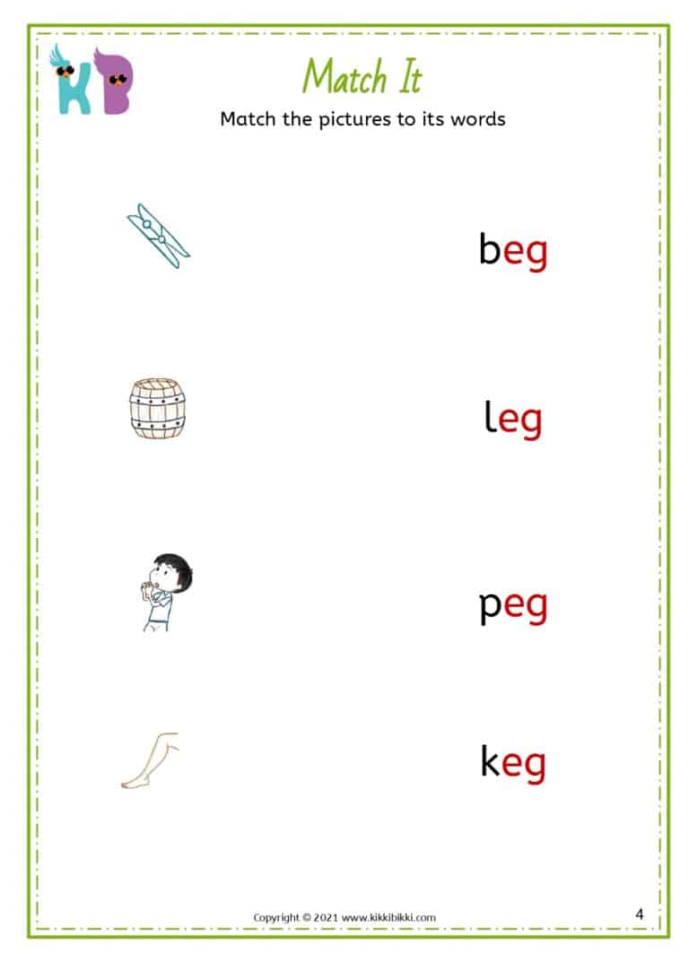 CVC Short E -eg sound Words Worksheet