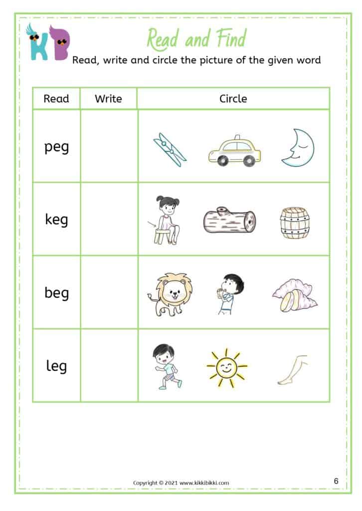 CVC Short E -CVC Short E -eg Words List Worksheet