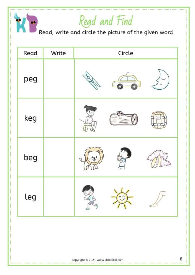 CVC Short E -CVC Short E -eg Words List Worksheet