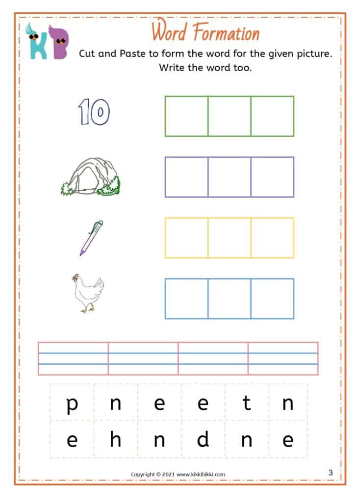 CVC Short E -en Rhyming Words Worksheets