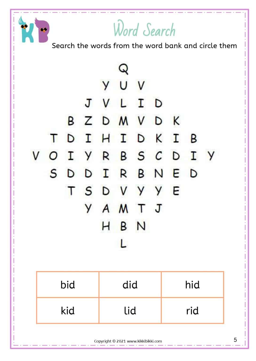 CVC -id Word Family - Free Phonics Printable