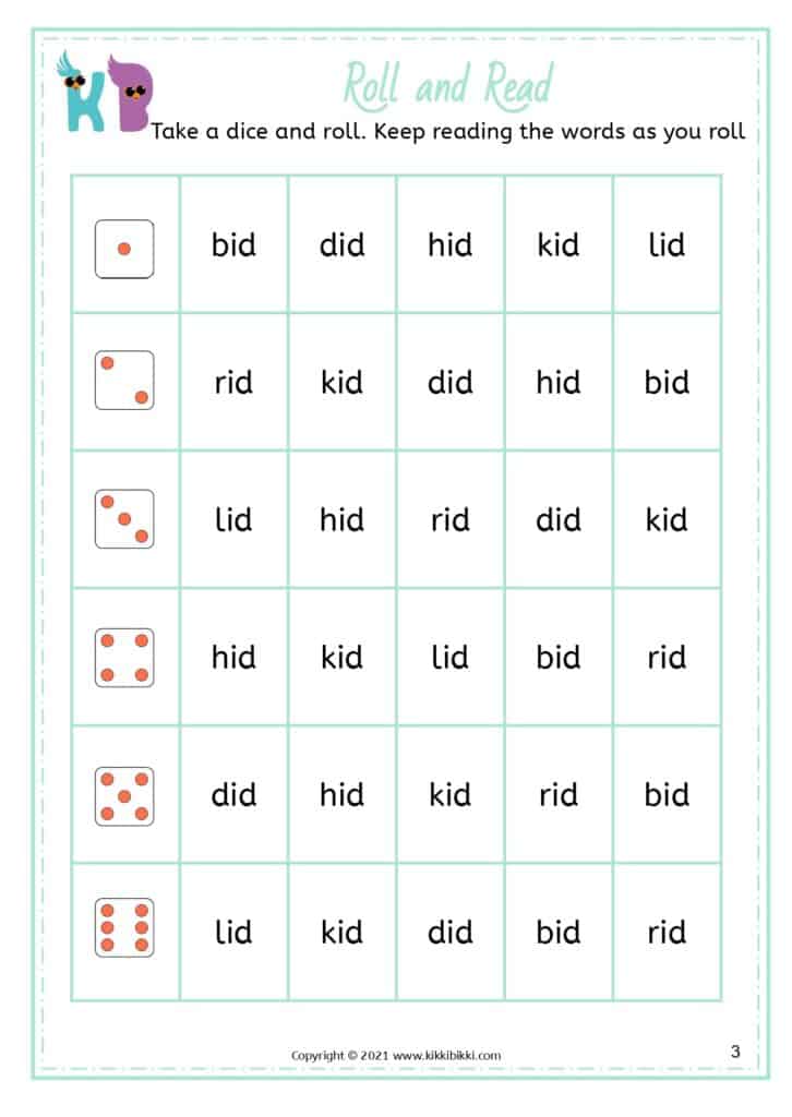 CVC -id Family Words Worksheets