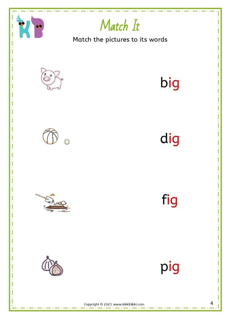 CVC Short I -ig Family Words Worksheets