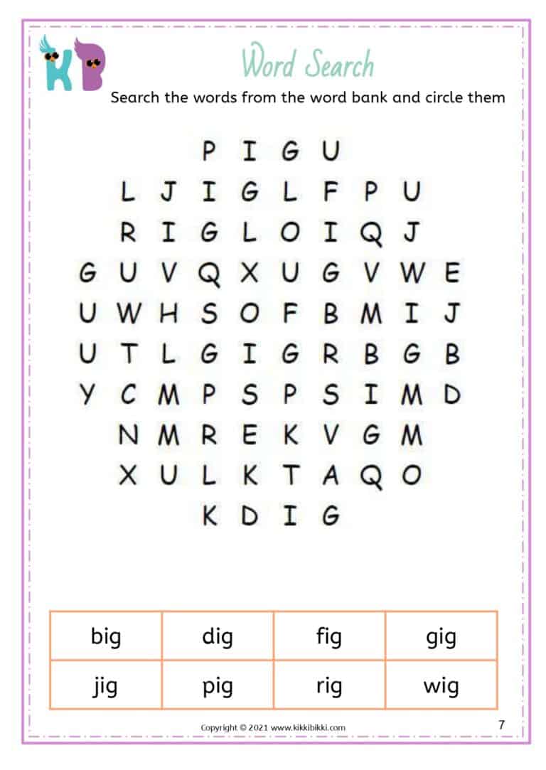 CVC Short I -ig Find and Write Worksheets