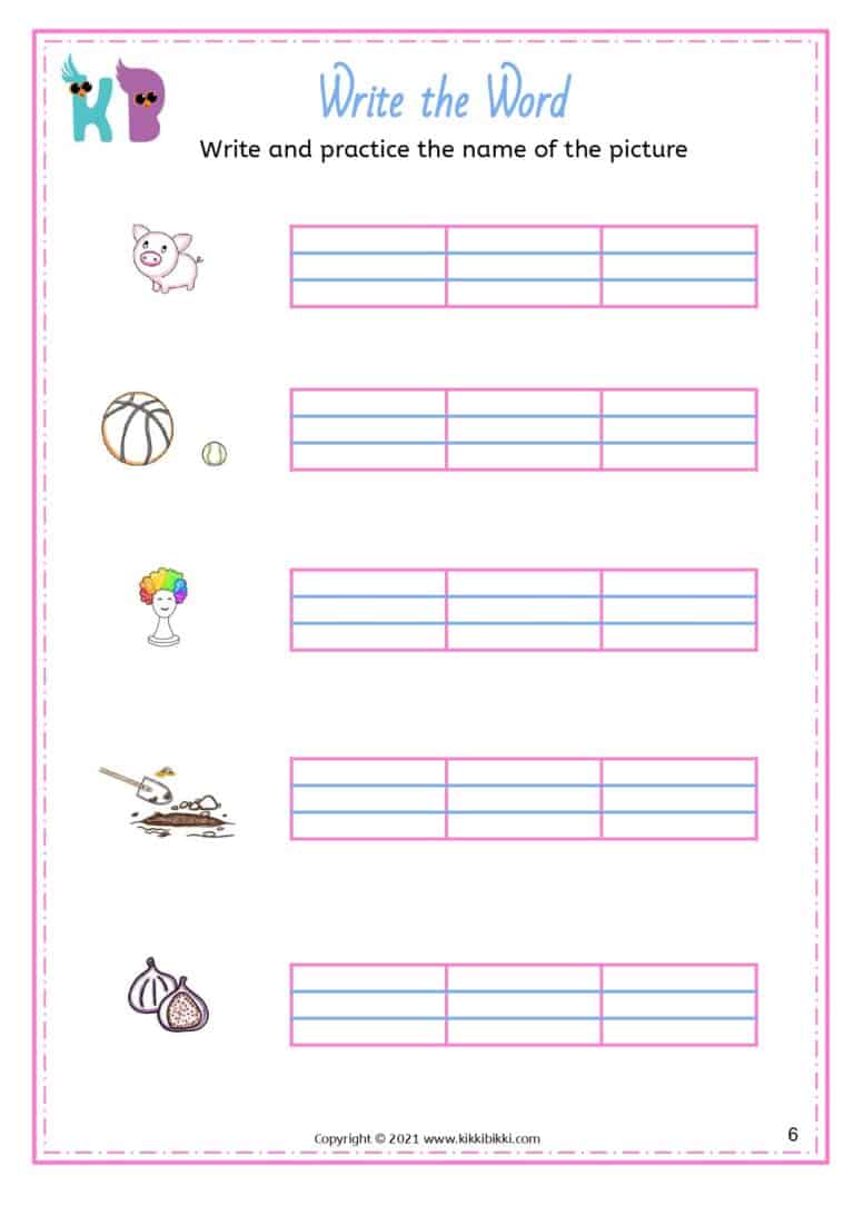 Free Printable CVC Short I -ig Family Word List Worksheets