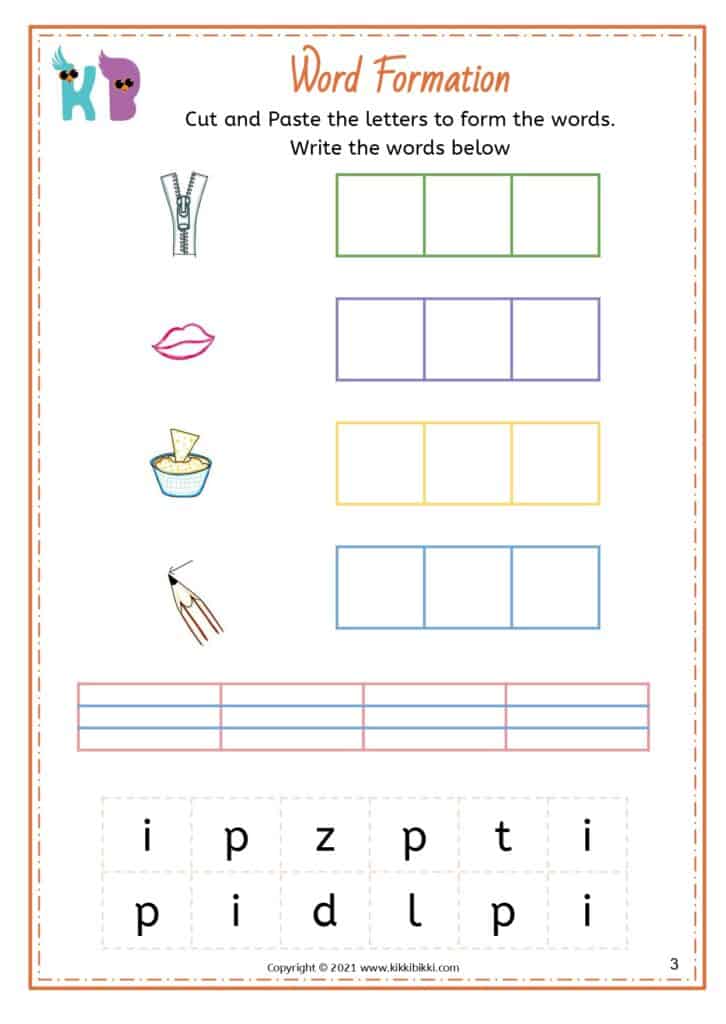 CVC Short I -ip Jumbled Words Worksheets