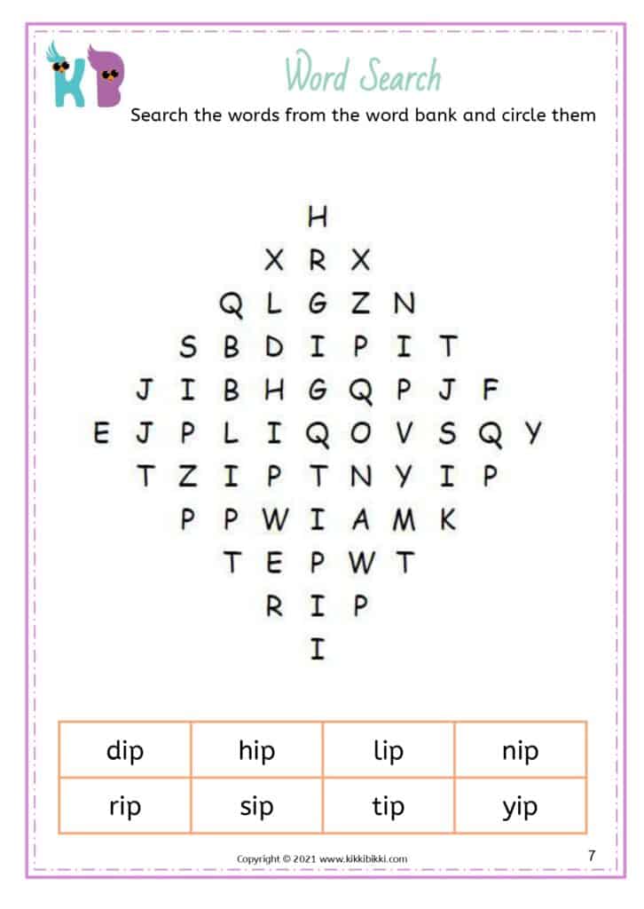 Phonics CVC -ip Words Worksheets