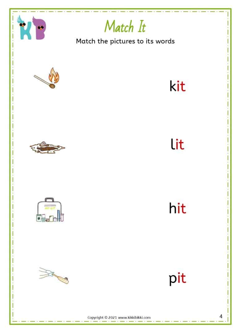 CVC Short I -it Words Worksheets