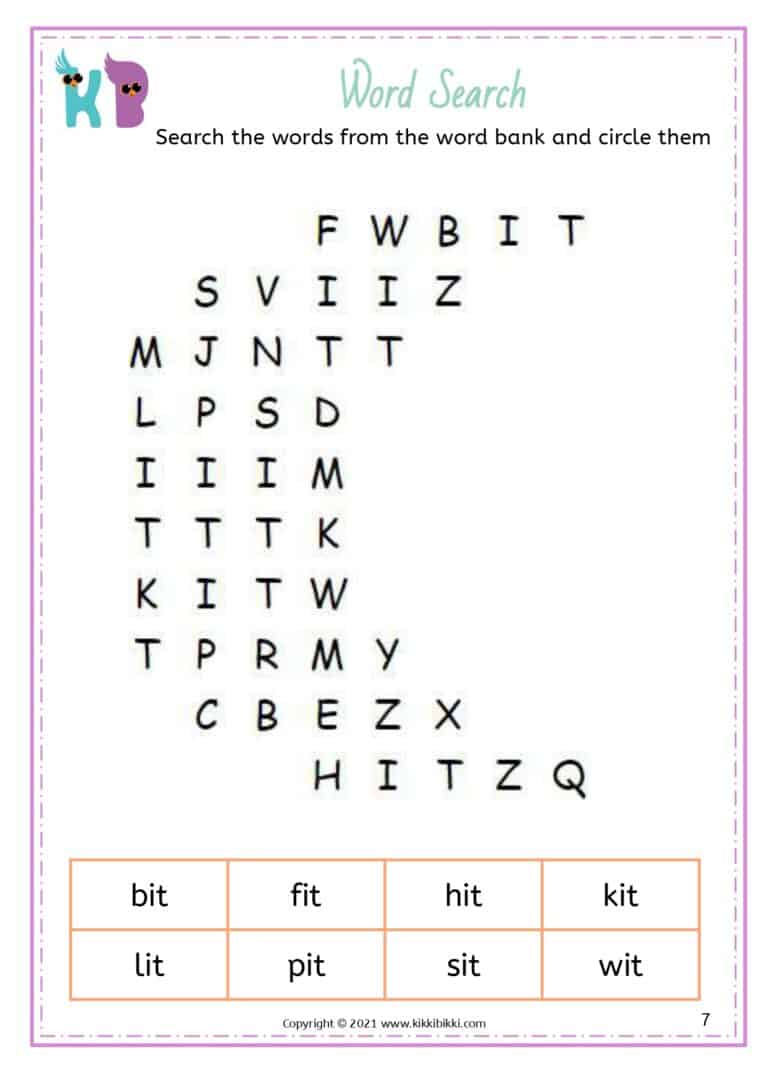 Engaging CVC Short I -it Words in English Worksheets