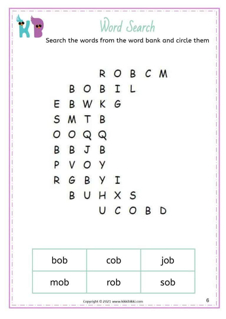 Phonics CVC Short O -om Words Worksheets