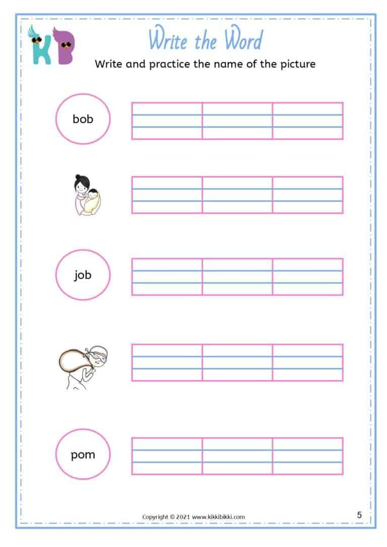 Phonics CVC Short O -ob Words Worksheets