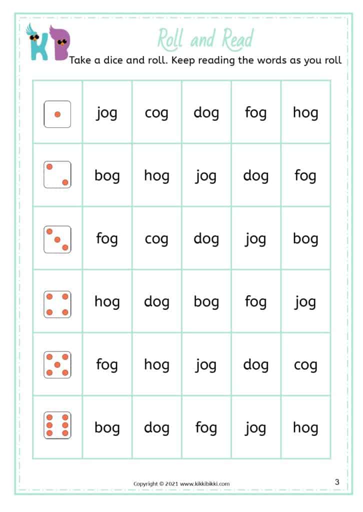 CVC Short O -og Family Words Worksheets