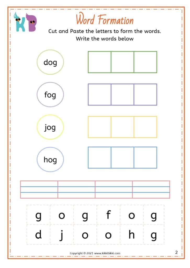 Phonics CVC Short O -og Words Worksheets