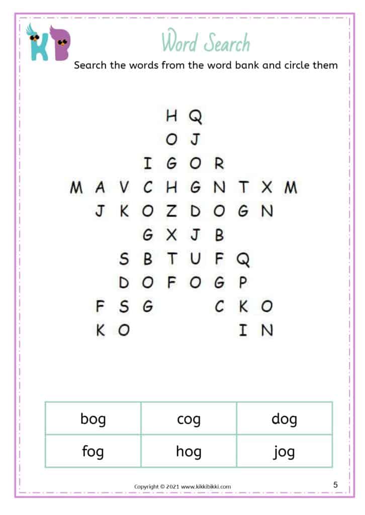 Engaging CVC Short O -og Words in English Worksheets