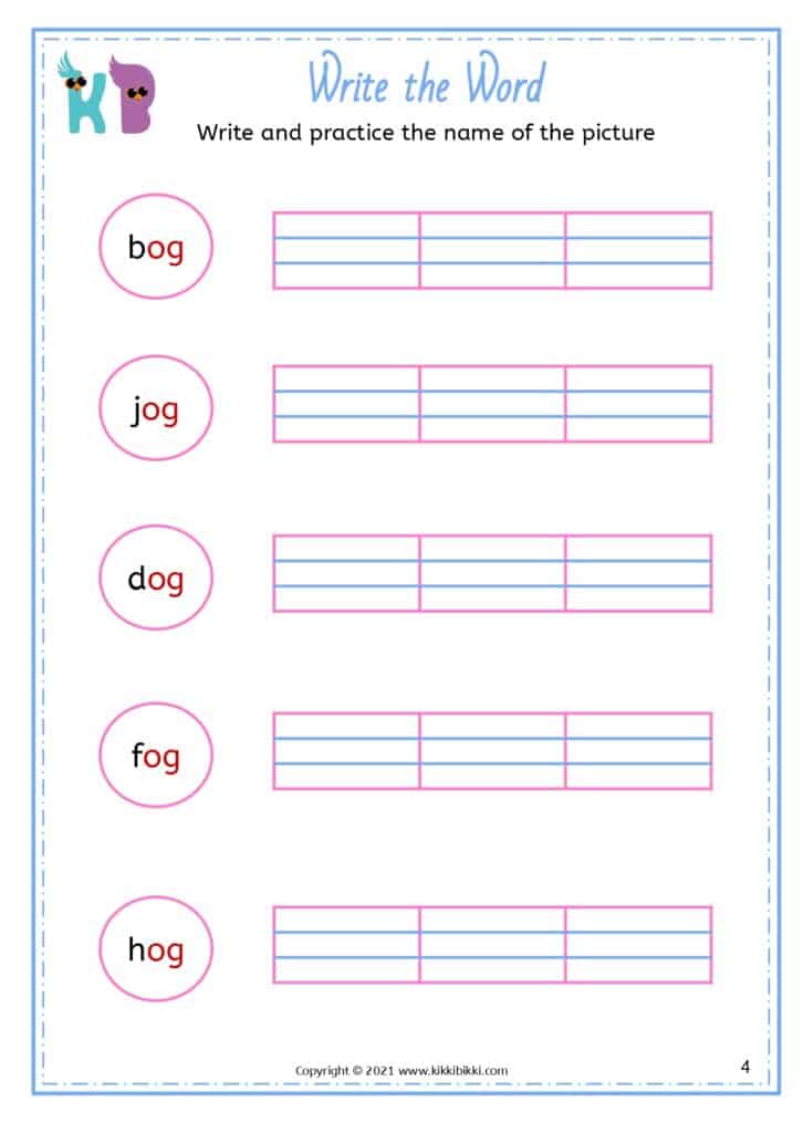 CVC Short O -og Matching Game Worksheets