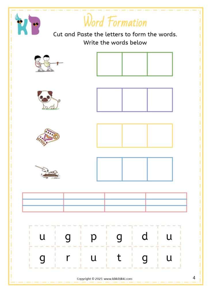 CVC Short u -ug Words Worksheets