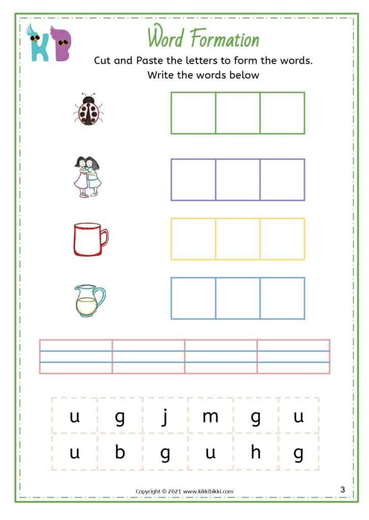 CVC Short u -ug Family Words Worksheets