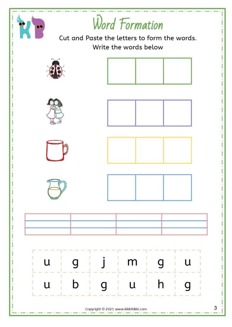 CVC Short u -ug Family Words Worksheets
