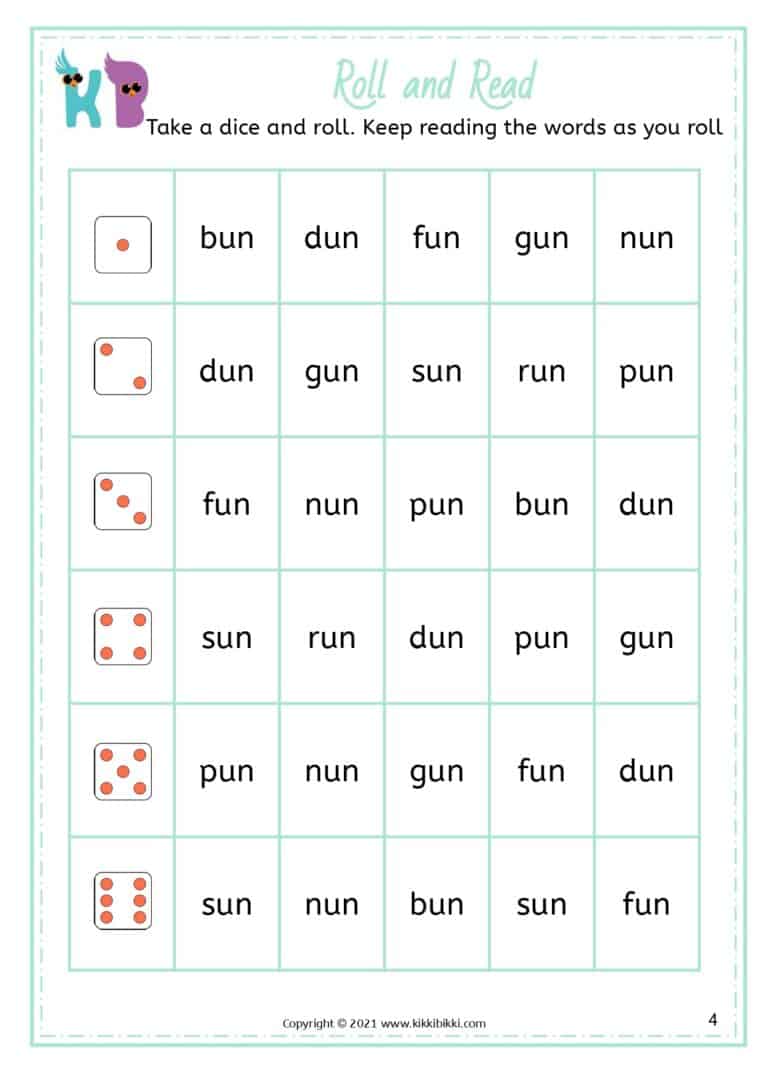 CVC Short u -un Words Worksheets