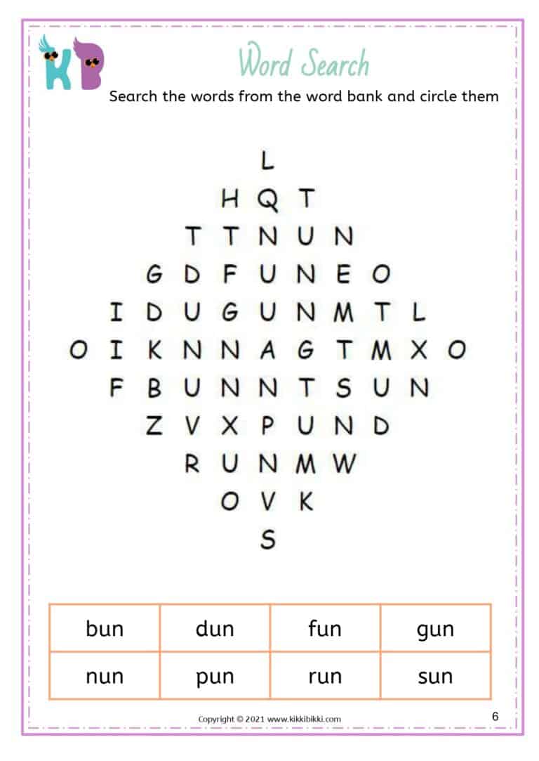 Engaging CVC Short u -un Words in English Worksheets