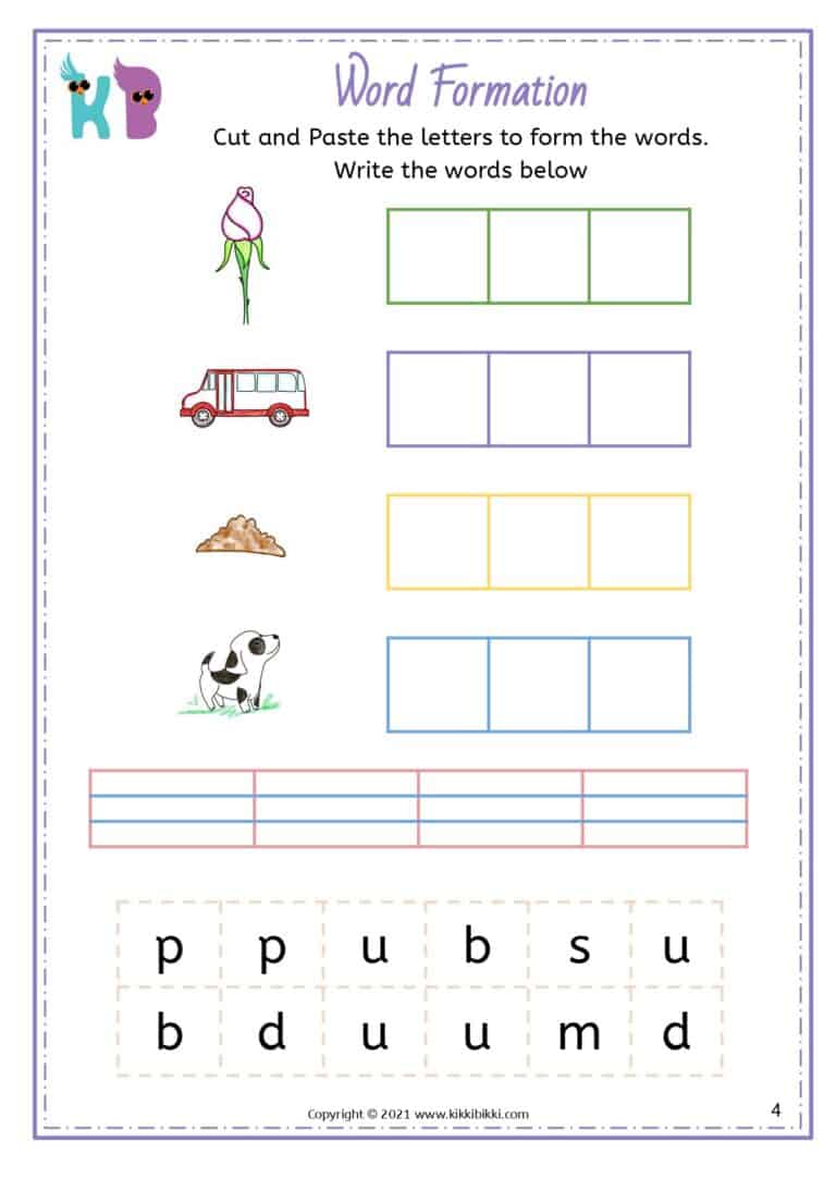 CVC Short u -ud -up -us Family Words Worksheets