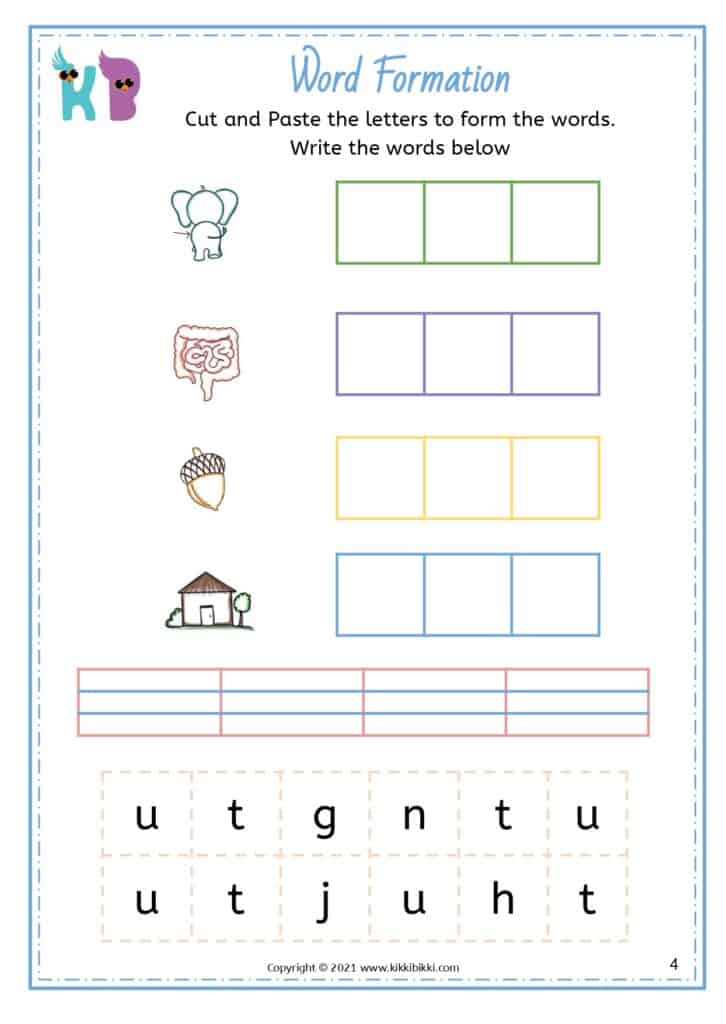 CVC Short u -ut Words Worksheets