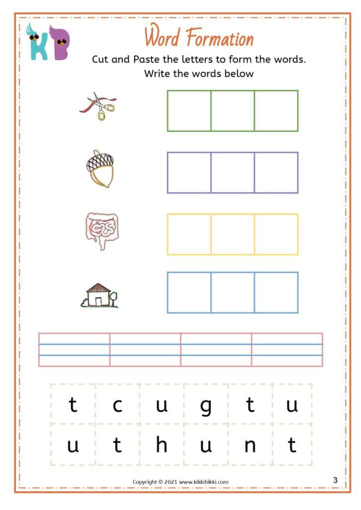 CVC Short u -ut Family Words Worksheets