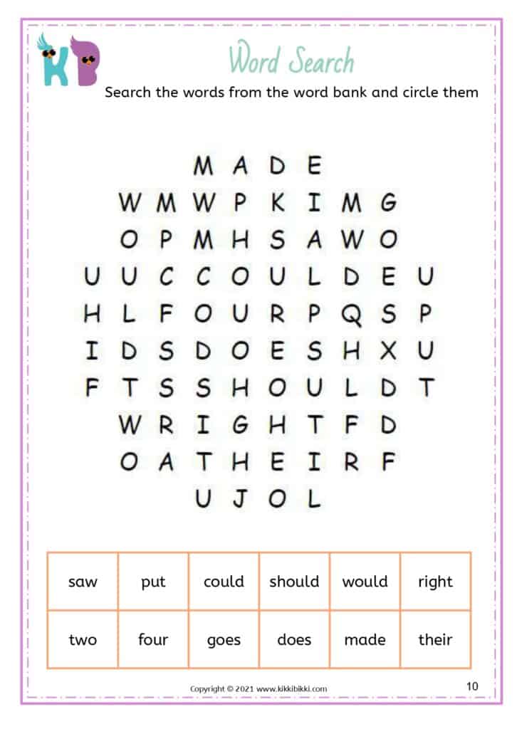 Sight Words Word Search Game