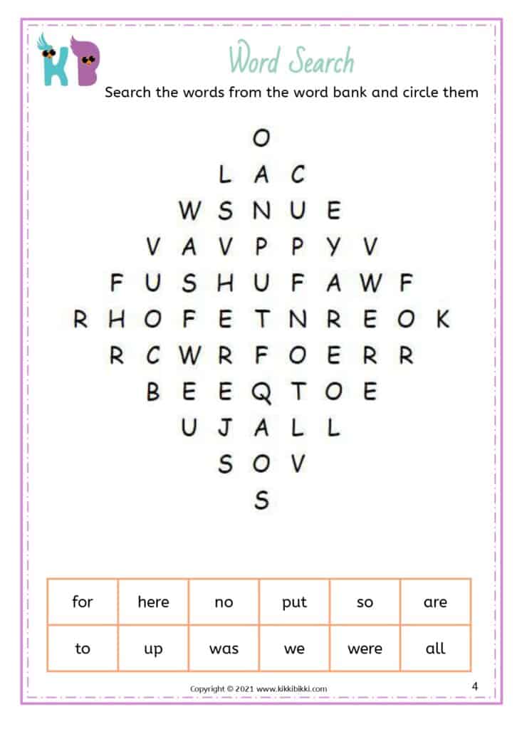 Sight Words Word Search Puzzle