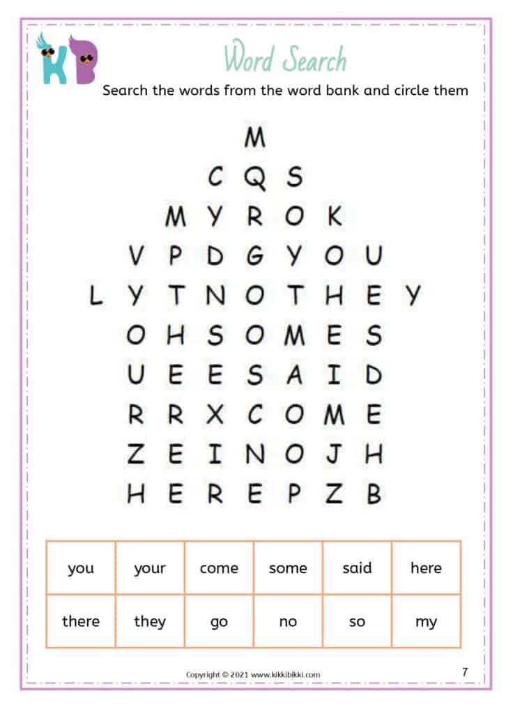 Printable Sight Words Word Search
