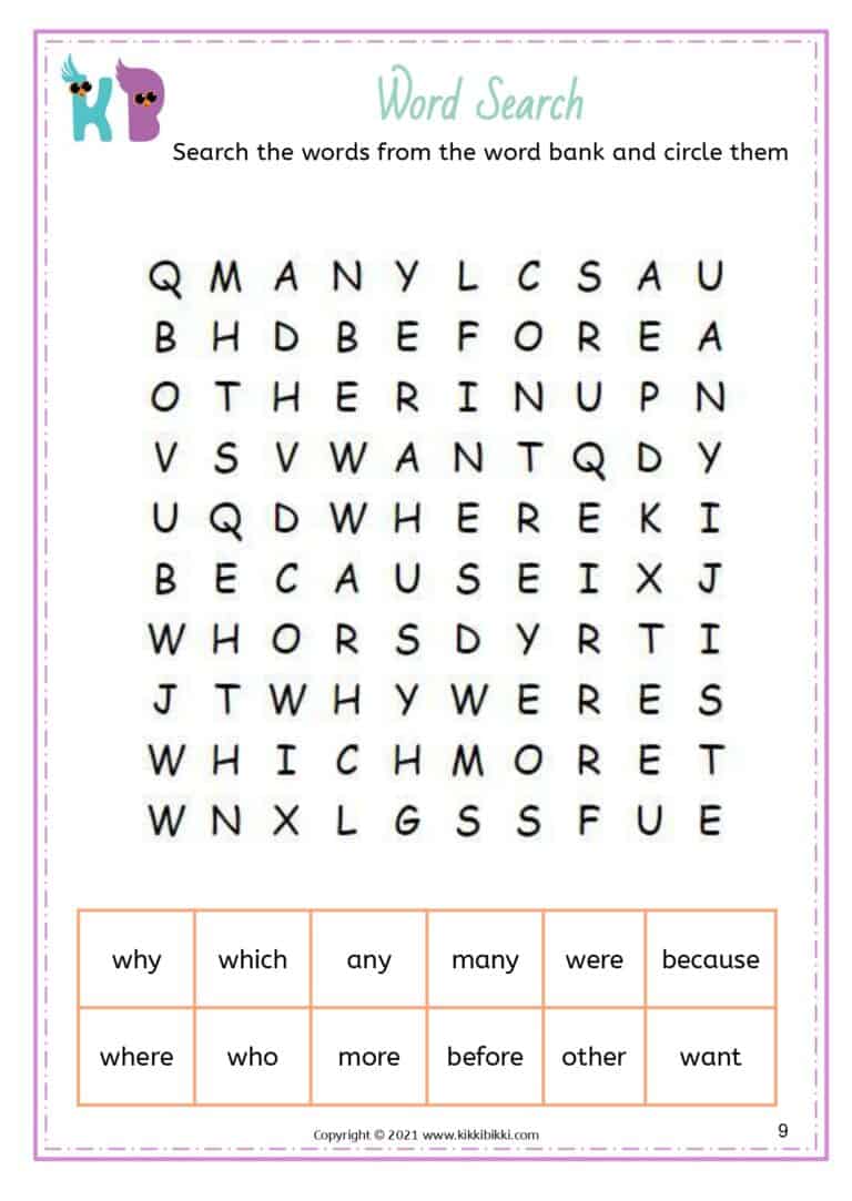 Sight Words Word Search