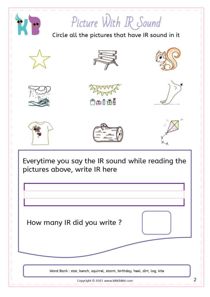 ir' Sound Reading Worksheet