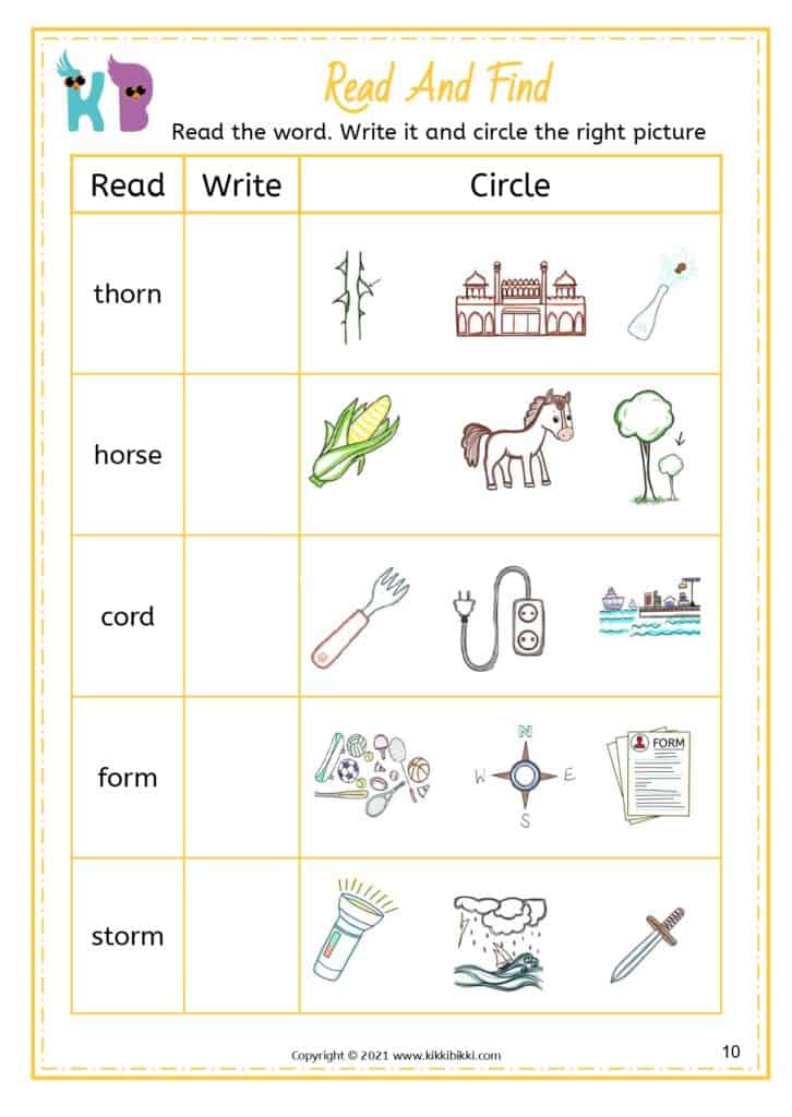 Preschool Bossy R Words Worksheet