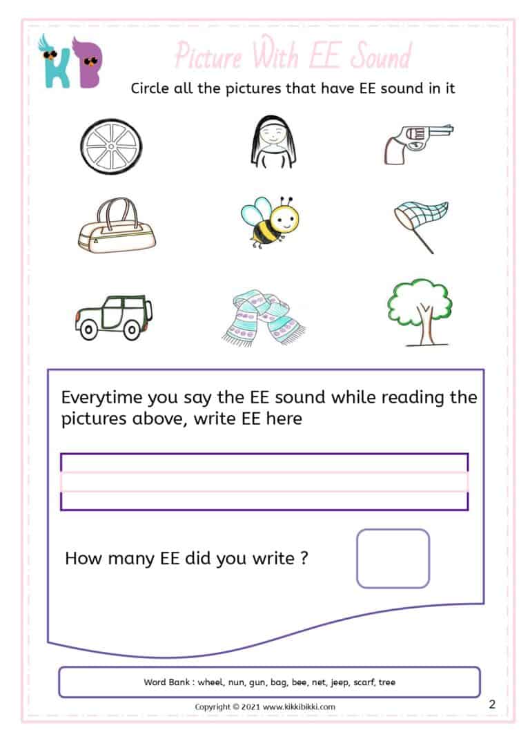EE Sound Phonics Worksheets