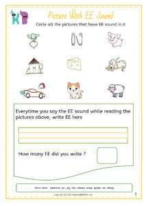 ee Words - Kindergarten Worksheet - Free Phonics Printable