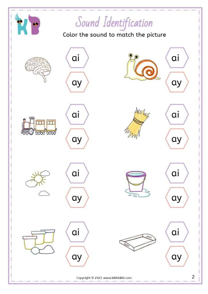 Long A Sound Worksheets - ai or ay worksheet - sound identification worksheets