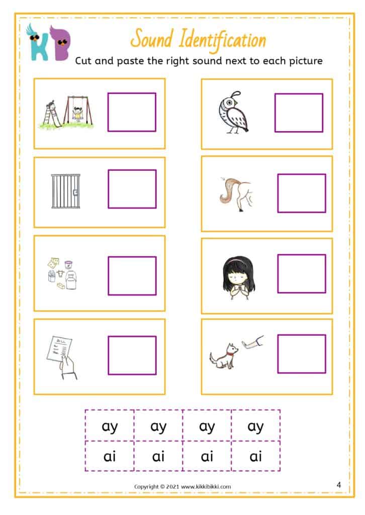 Kindergarten Phonics Worksheets - Sound Search Adventure - ai or ay worksheet
