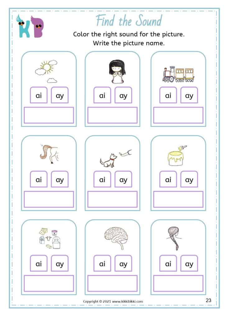 Kindergarten Literacy Resources - Sorting Sounds - ai ay worksheets free