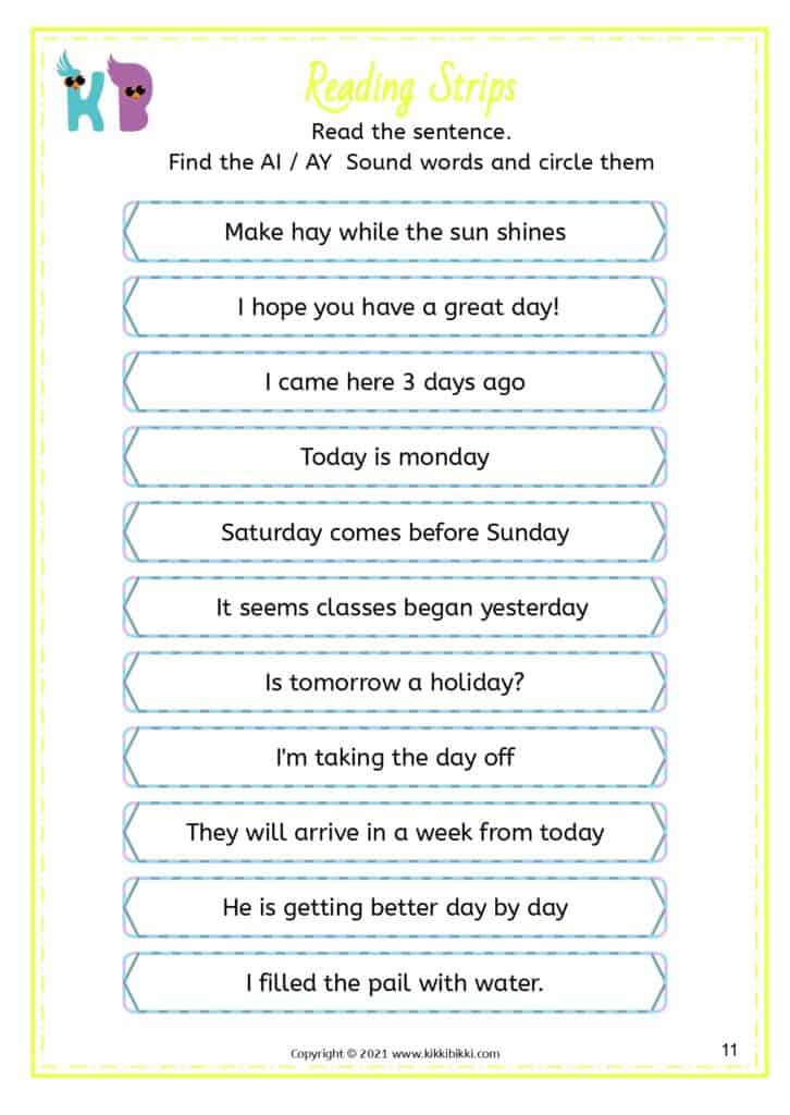 AI and AY Vowel Digraph Worksheet